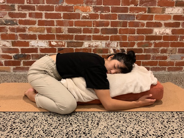 Amanda Lee in a beautiful restorative position